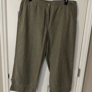 Olive Green Linen & Cotton Wide-Leg Pants- LL Bean